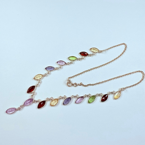 4.8 TCW Multi Gemstone Amethyst Garnet Sterling Silver 925 Tear Drop Necklace - Picture 4 of 7
